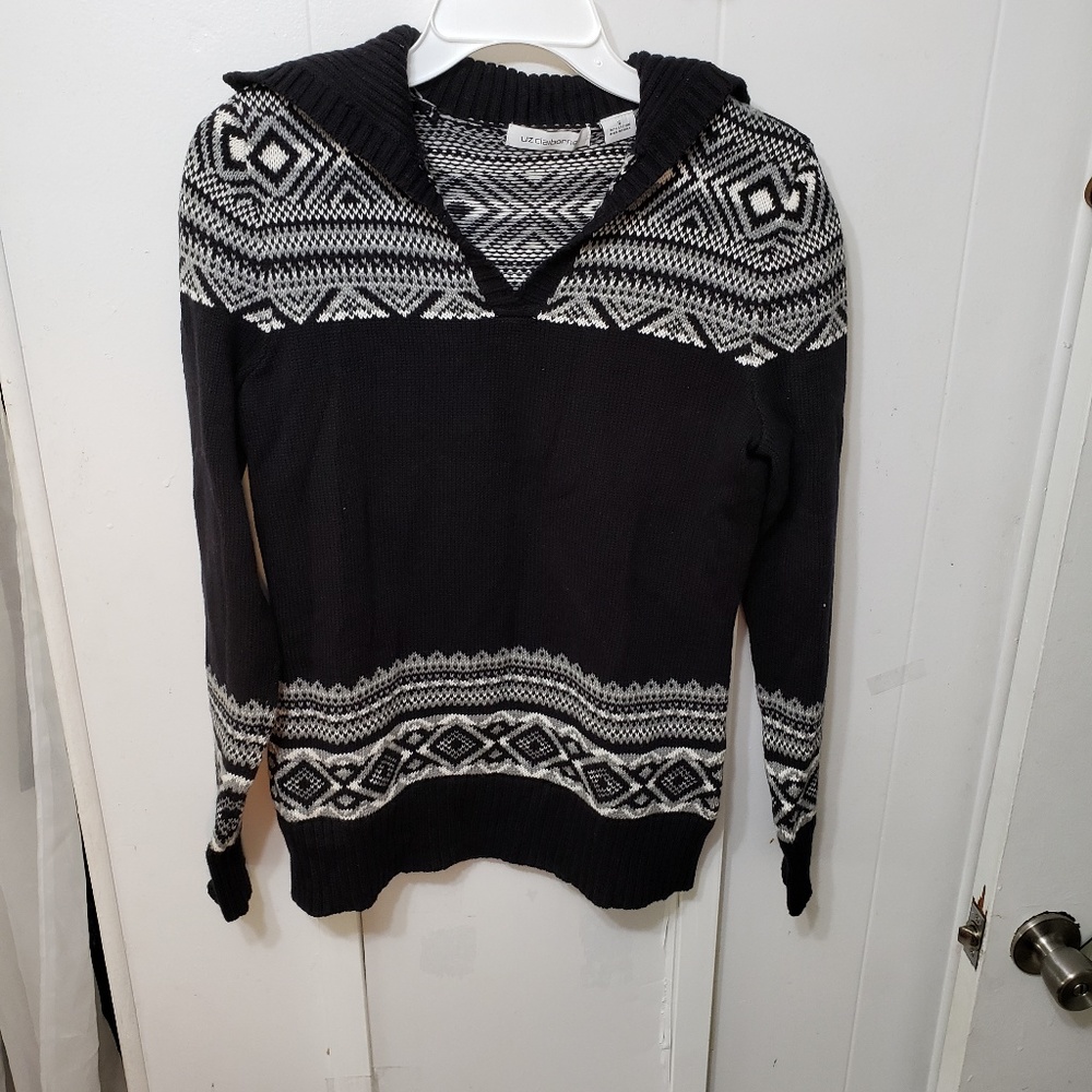 Black/White Shawl Collar Sweater